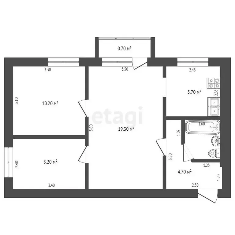 3-комнатная квартира: Черноморское, Кооперативная улица, 6 (50.9 м) - Фото 1