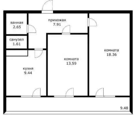 2-комнатная квартира: Краснодар, улица Красных Партизан, 1/3к6 (54.2 ... - Фото 0