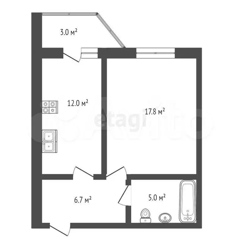 1-к. квартира, 41,5 м, 6/9 эт. - Фото 0