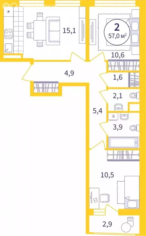 2-комнатная квартира: Екатеринбург, ЖК Астон Реформа (55.55 м) - Фото 0