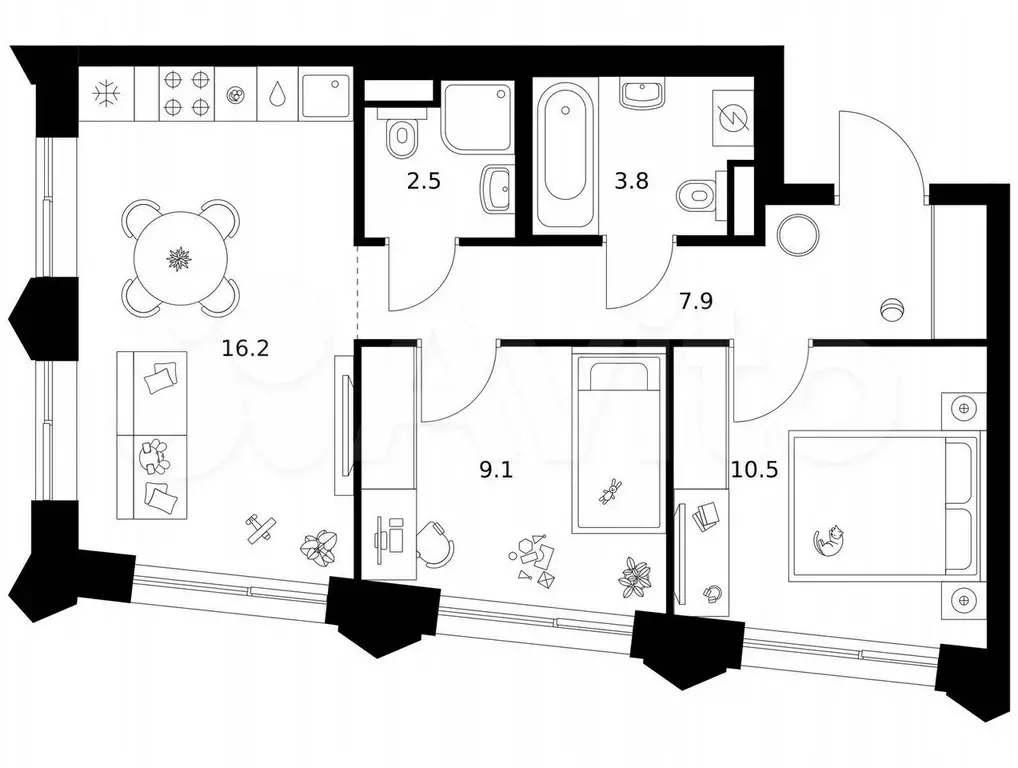 2-к. квартира, 50 м, 11/14 эт. - Фото 0