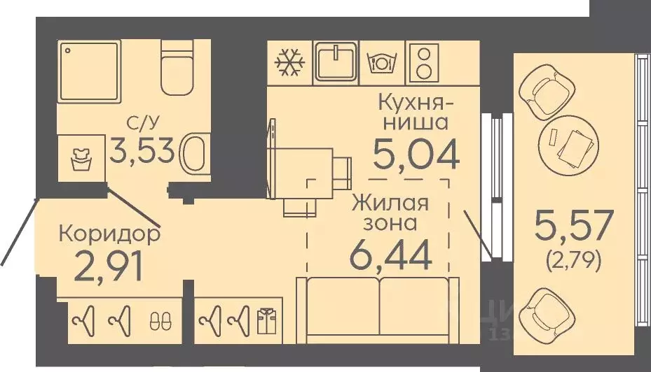 Студия Свердловская область, Екатеринбург Новокольцовский мкр, ... - Фото 0