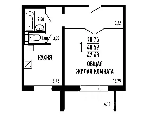 1-к кв. Омская область, Омск ул. Дианова, 20 (45.0 м) - Фото 1