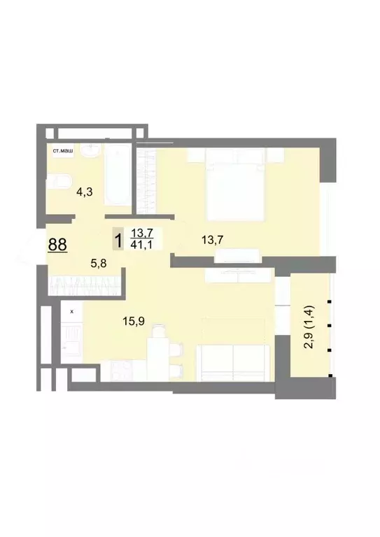 1-к кв. Свердловская область, Екатеринбург ул. Шаумяна, 77 (41.1 м) - Фото 1