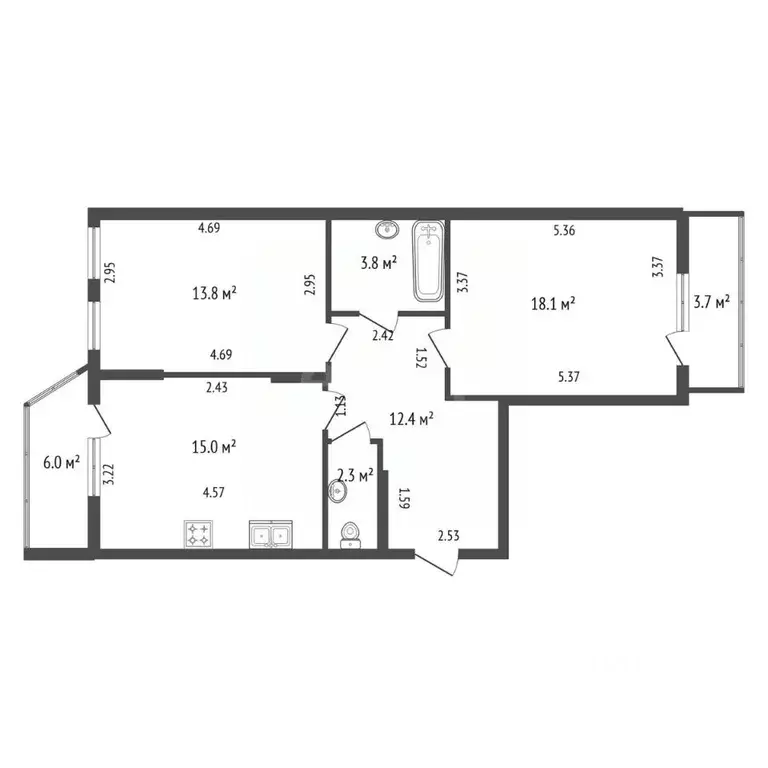 2-к кв. Санкт-Петербург Заставская ул., 46к1 (65.0 м) - Фото 2