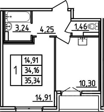 1-к кв. Санкт-Петербург пос. Шушары, просп. Старорусский, 9 (35.34 м) - Фото 1