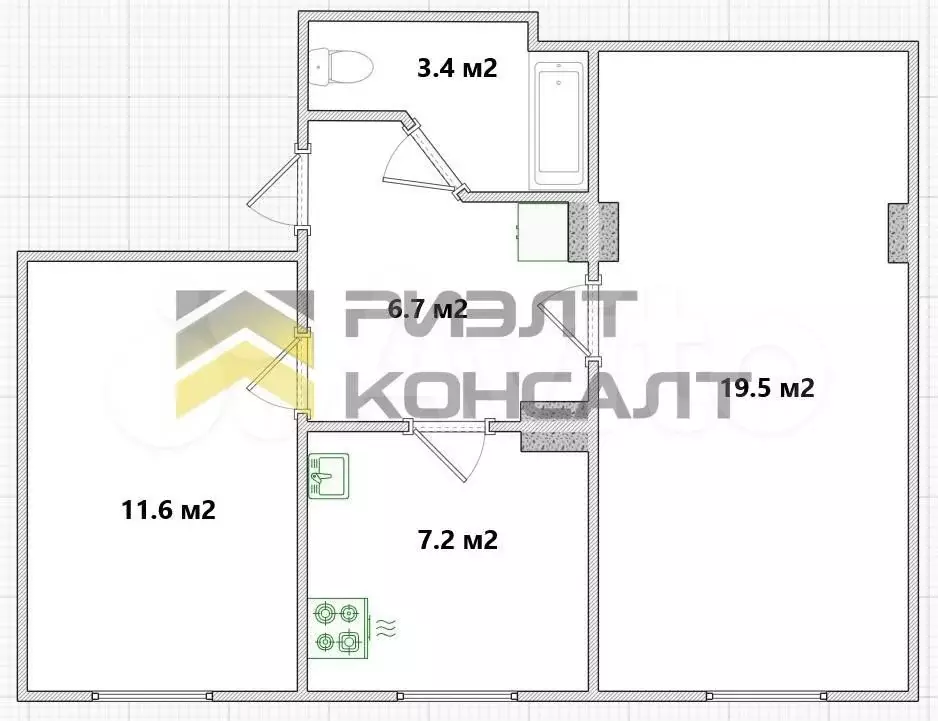 2-к. квартира, 48,9 м, 3/4 эт. - Фото 0