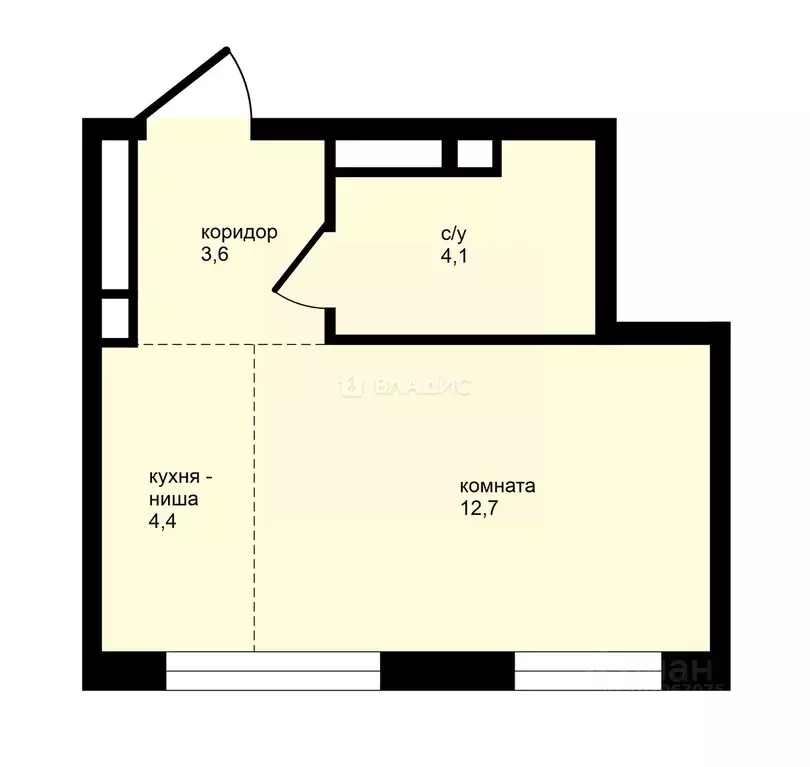 Студия Москва ул. Крузенштерна, 7 (24.8 м) - Фото 1