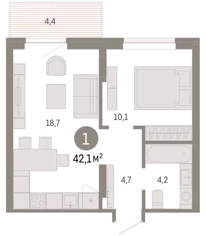 1-комнатная квартира: Омск, Кировский округ (42.11 м) - Фото 1