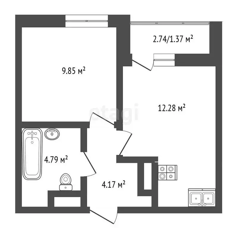 1-комнатная квартира: Тюмень, улица Фармана Салманова, 23 (30.9 м) - Фото 1