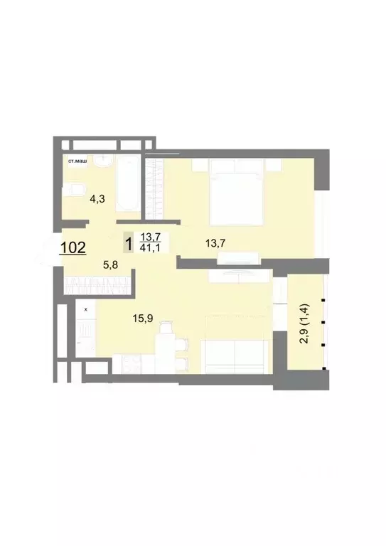 1-к кв. Свердловская область, Екатеринбург ул. Шаумяна, 77 (41.1 м) - Фото 1