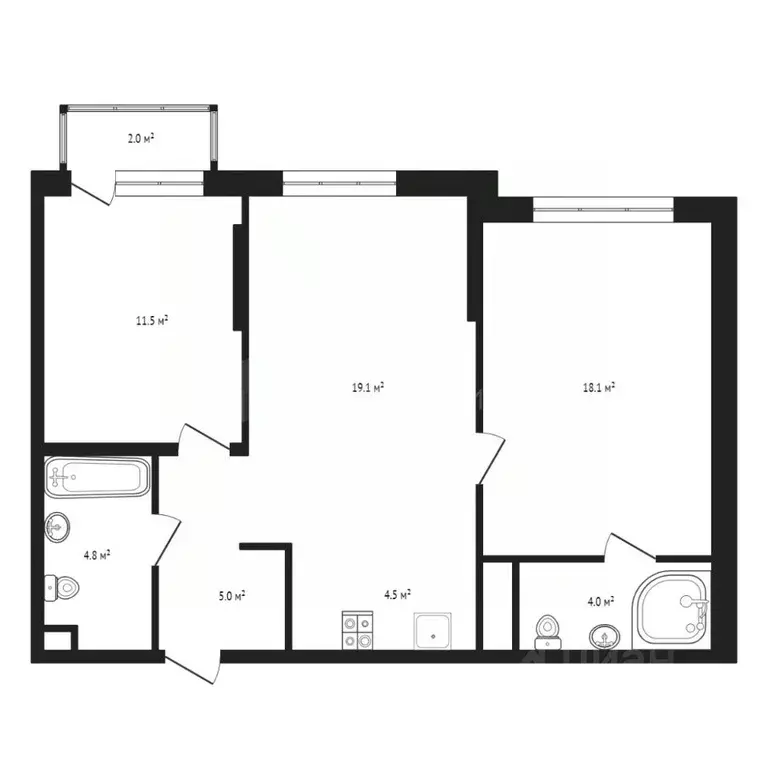 2-к кв. Тюменская область, Тюмень ул. Новоселов, 103 (52.5 м) - Фото 1
