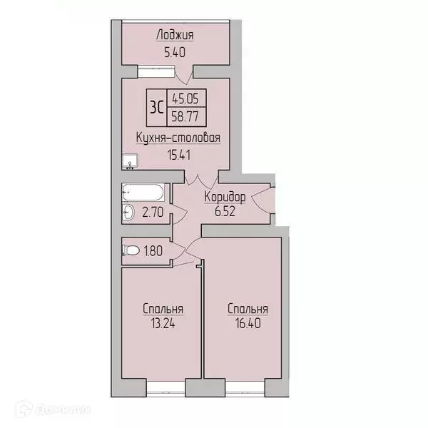 Продаётся квартира-студия, 58.77 м - Фото 1