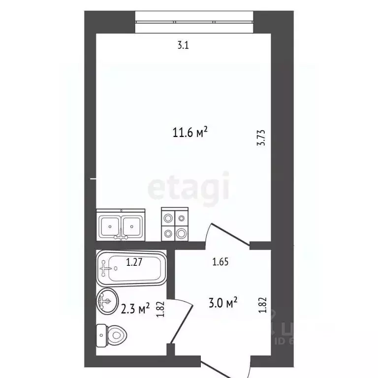 Студия Кемеровская область, Юрга ул. Машиностроителей, 49 (17.0 м) - Фото 2