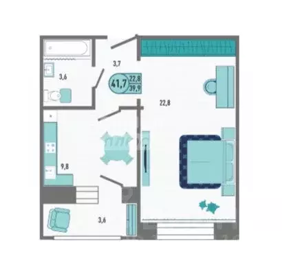 1-к кв. Липецкая область, Липецк Минская ул., 4Ак1 (41.7 м) - Фото 2