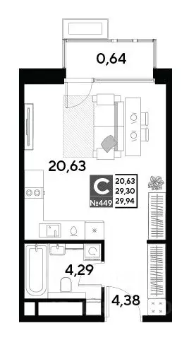 Студия Московская область, Реутов Эво жилой комплекс, к1 (29.94 м) - Фото 0