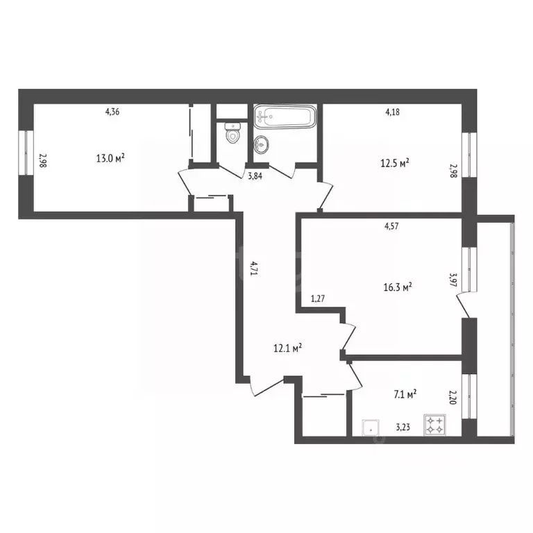 3-к кв. Амурская область, Благовещенск пос. Аэропорт, 6 (69.1 м) - Фото 2