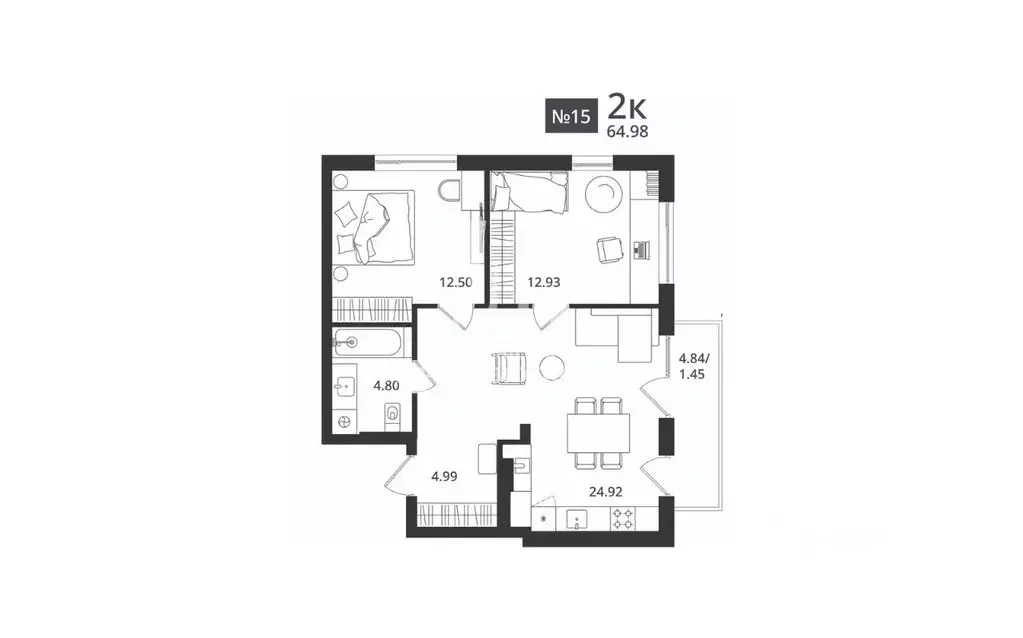 2-к кв. Калининградская область, Светлогорск Новая ул., 108-114 (64.98 ... - Фото 1