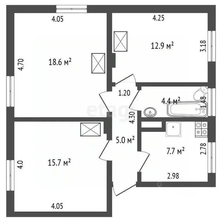3-к кв. Калининградская область, Калининград Заводская ул., 2 (64.3 м) - Фото 2
