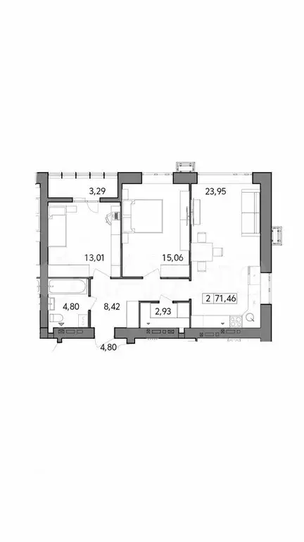 2-к. квартира, 71,5 м, 7/9 эт. - Фото 0