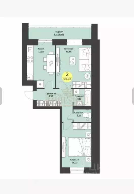 2-к кв. Марий Эл, Йошкар-Ола ул. Мира, 12 (57.44 м) - Фото 1