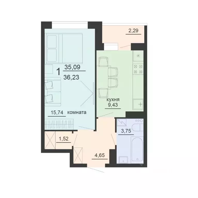 1-к кв. Воронежская область, Воронеж ул. Богдана Хмельницкого, 53А ... - Фото 1