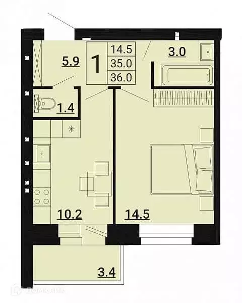 Продаётся 1-к квартира, 36 м - Фото 0