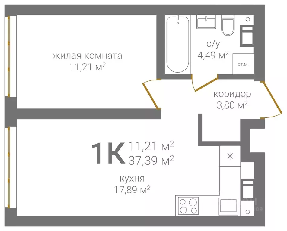 1-к кв. Нижегородская область, Нижний Новгород Казанское ш. (37.39 м) - Фото 1