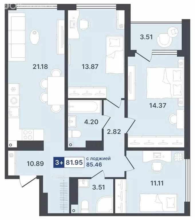 3-комнатная квартира: Тюмень, Ставропольская улица, 1 (81.95 м) - Фото 0