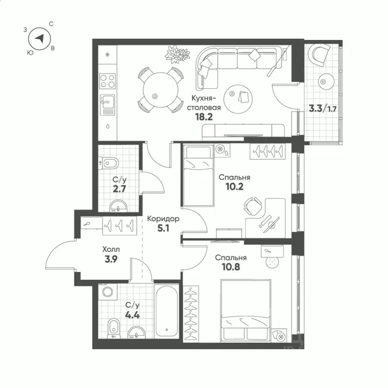 2-к кв. Свердловская область, Екатеринбург Солнечный жилрайон,  (57.0 ... - Фото 1
