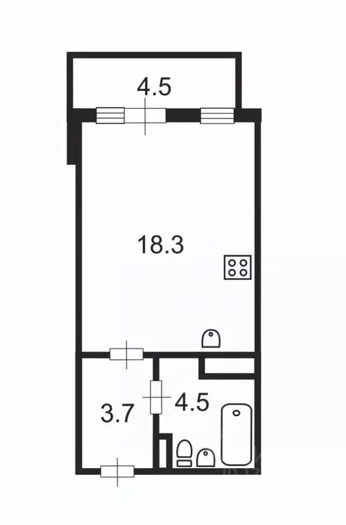 Студия Санкт-Петербург ул. Георгия Гречко, 1 (26.5 м) - Фото 1