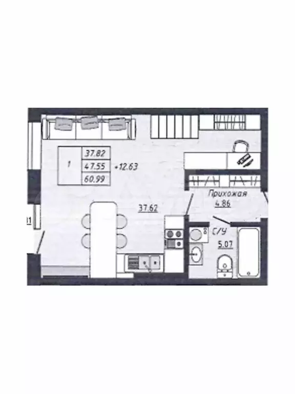 2-к. квартира, 61 м, 4/4 эт. - Фото 0