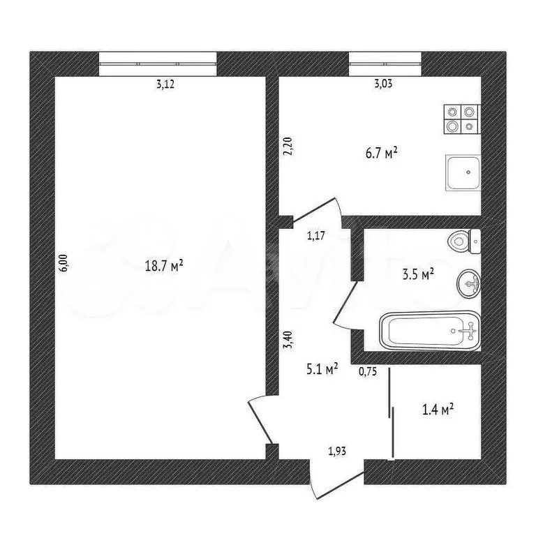 1-к. квартира, 35,4 м, 1/5 эт. - Фото 1