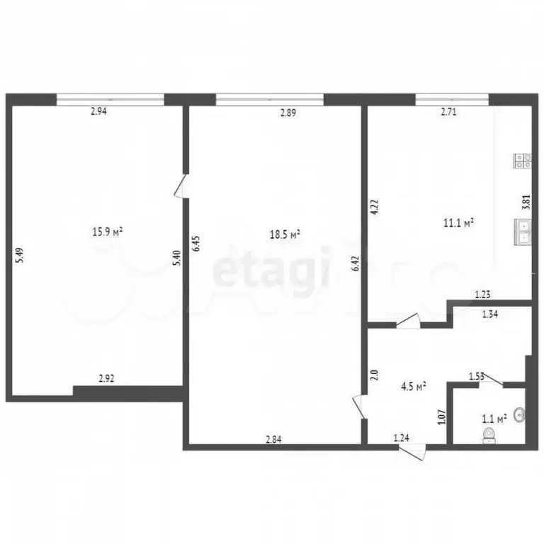 2-к. квартира, 51,1 м, 2/2 эт. - Фото 0