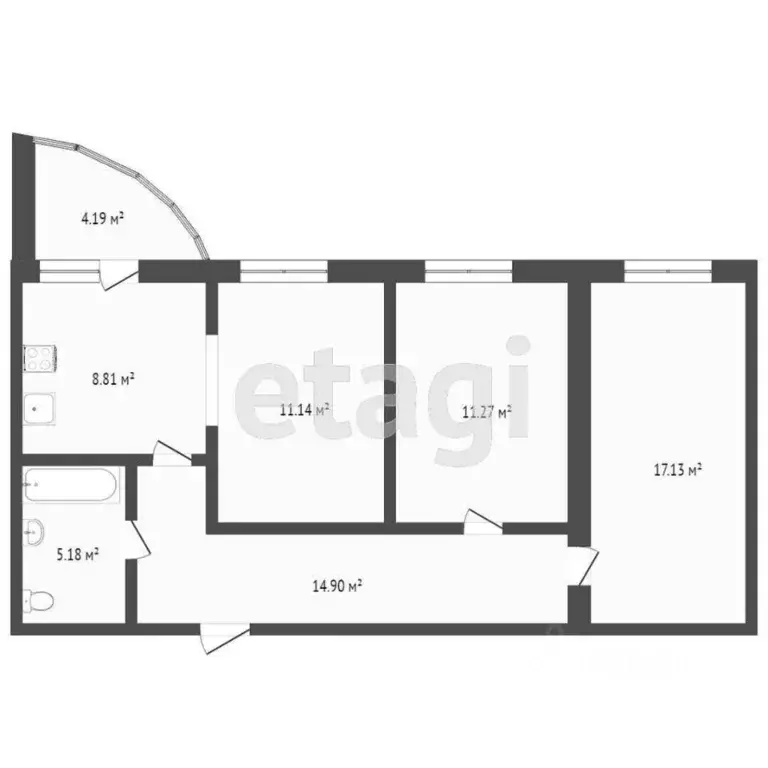 3-к кв. Коми, Сыктывкар ул. Кутузова, 36 (68.1 м) - Фото 2