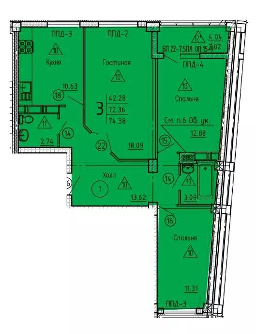 Квартира, 3 комнаты, 75 м - Фото 0