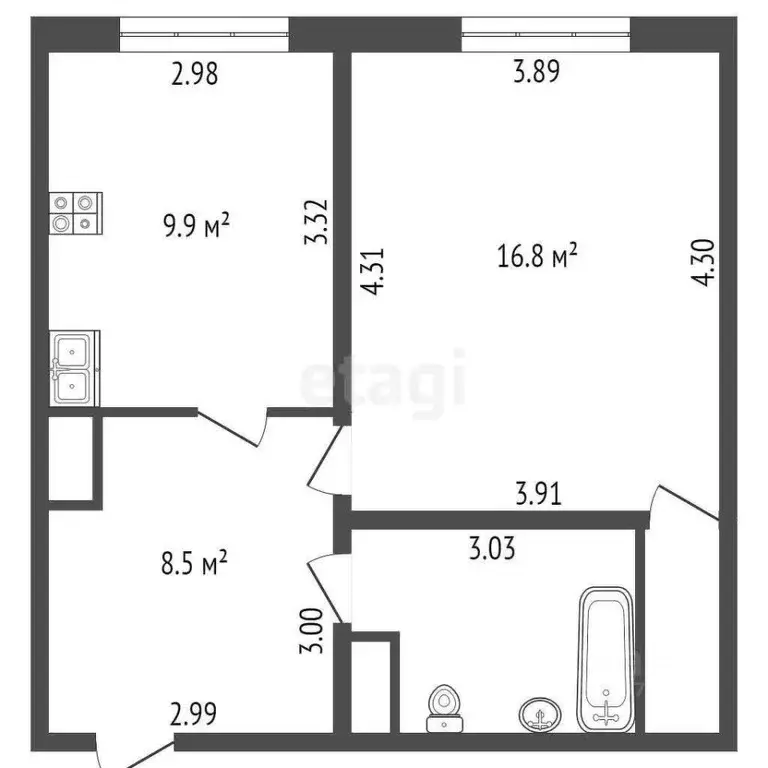 1-к кв. Санкт-Петербург ул. Ушинского, 2к1 (41.7 м) - Фото 1