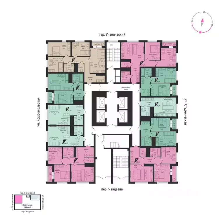 3-к кв. Свердловская область, Екатеринбург пер. Ученический, 4 (75.2 ... - Фото 2