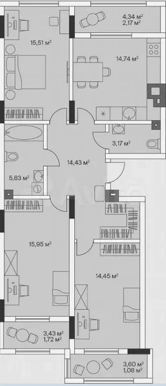 3-к. квартира, 89,1 м, 1/7 эт. - Фото 1