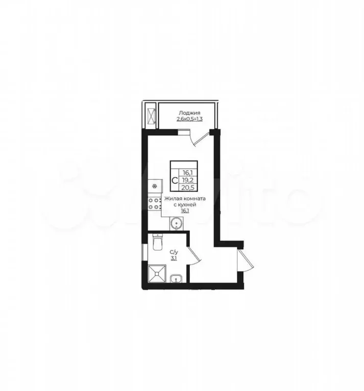 Квартира-студия, 20,5 м, 7/7 эт. - Фото 1
