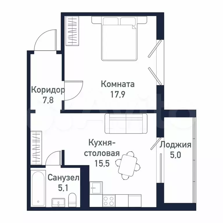 1-к. квартира, 46 м, 1/10 эт. - Фото 0