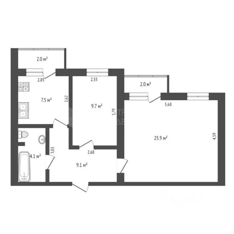 2-к кв. Тюменская область, Тюмень Камчатская ул., 2/1 (54.6 м) - Фото 2