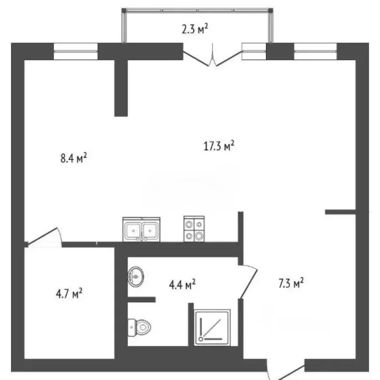 1-к кв. Тюменская область, Тюмень ул. Газовиков, 44 (41.9 м) - Фото 2