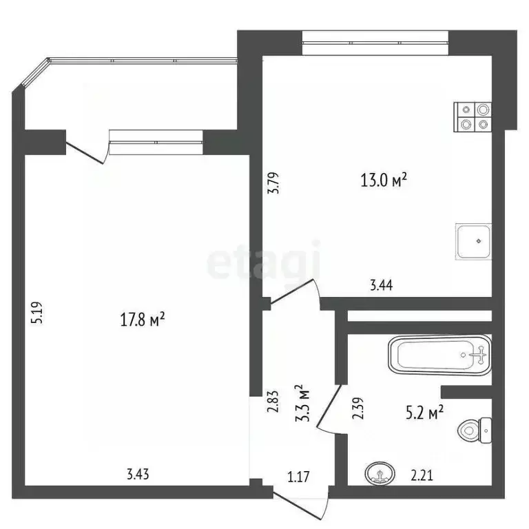 1-к кв. Тюменская область, Тюмень ул. Федюнинского, 60 (39.4 м) - Фото 1