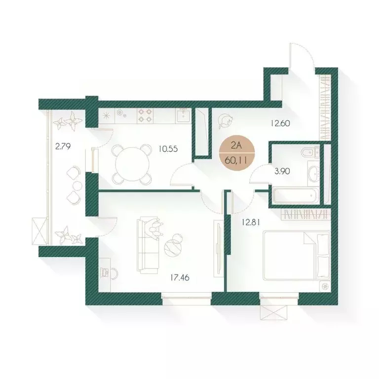 2-к кв. Татарстан, Казань ул. Родины, 20/2 (60.11 м) - Фото 1