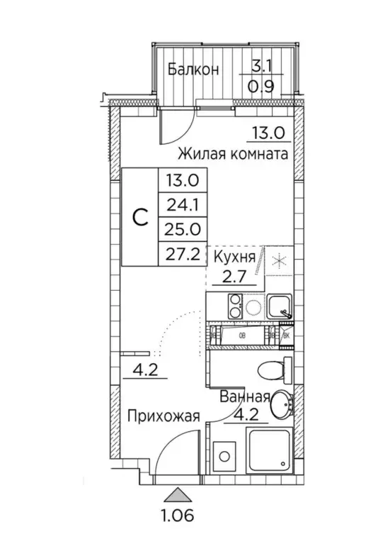 Студия Приморский край, Владивосток ул. Расула Гамзатова, 7к2 (27.2 м) - Фото 0