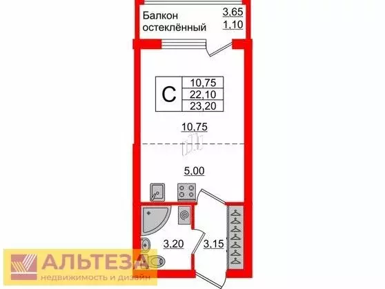 Квартира-студия: Калининград, Батальная улица, 100 (23.5 м) - Фото 0