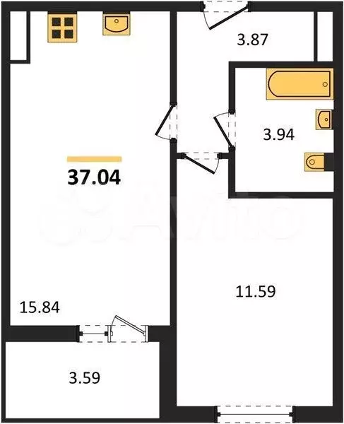 1-к. квартира, 37 м, 3/10 эт. - Фото 0