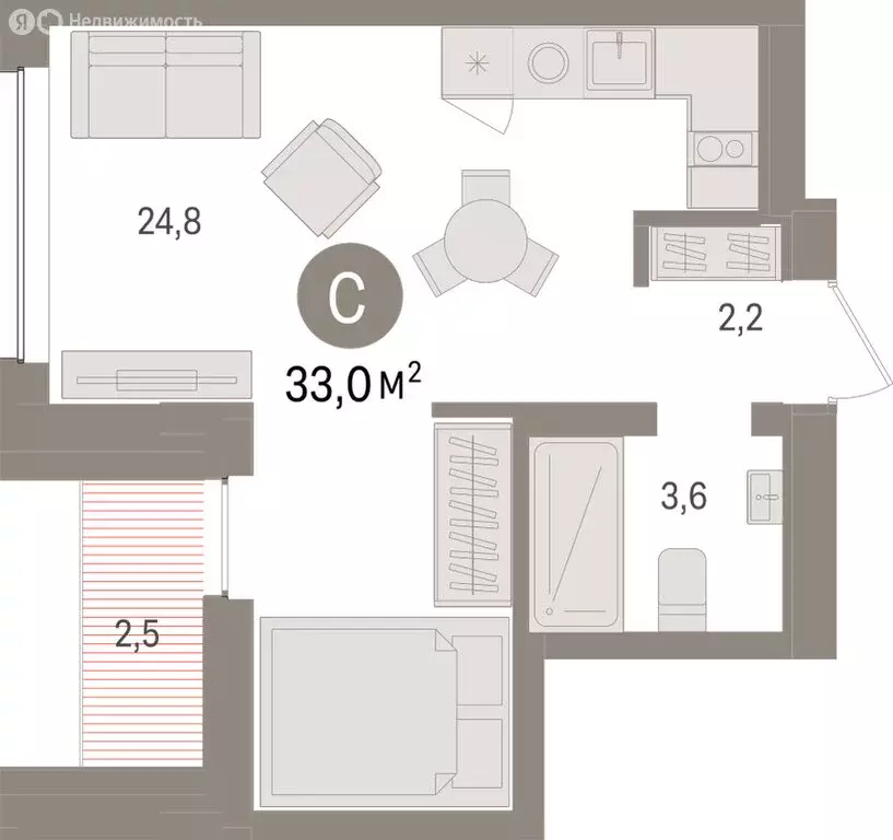 Квартира-студия: Тюмень, Урайская улица (33 м) - Фото 1