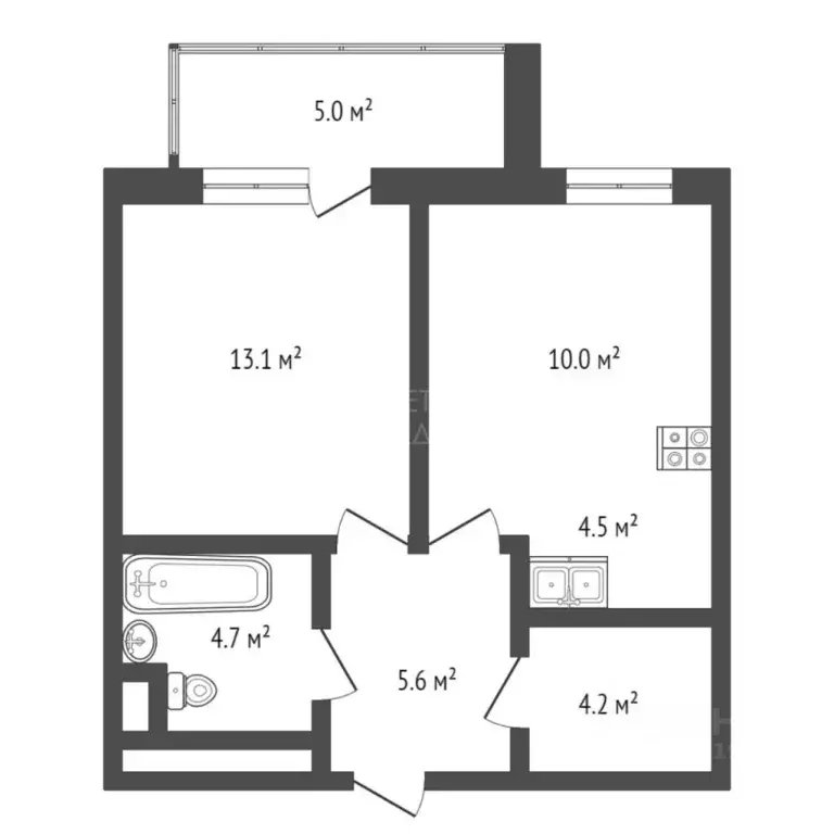 2-к кв. Тюменская область, Тюмень Профсоюзная ул., 55 (43.6 м) - Фото 1